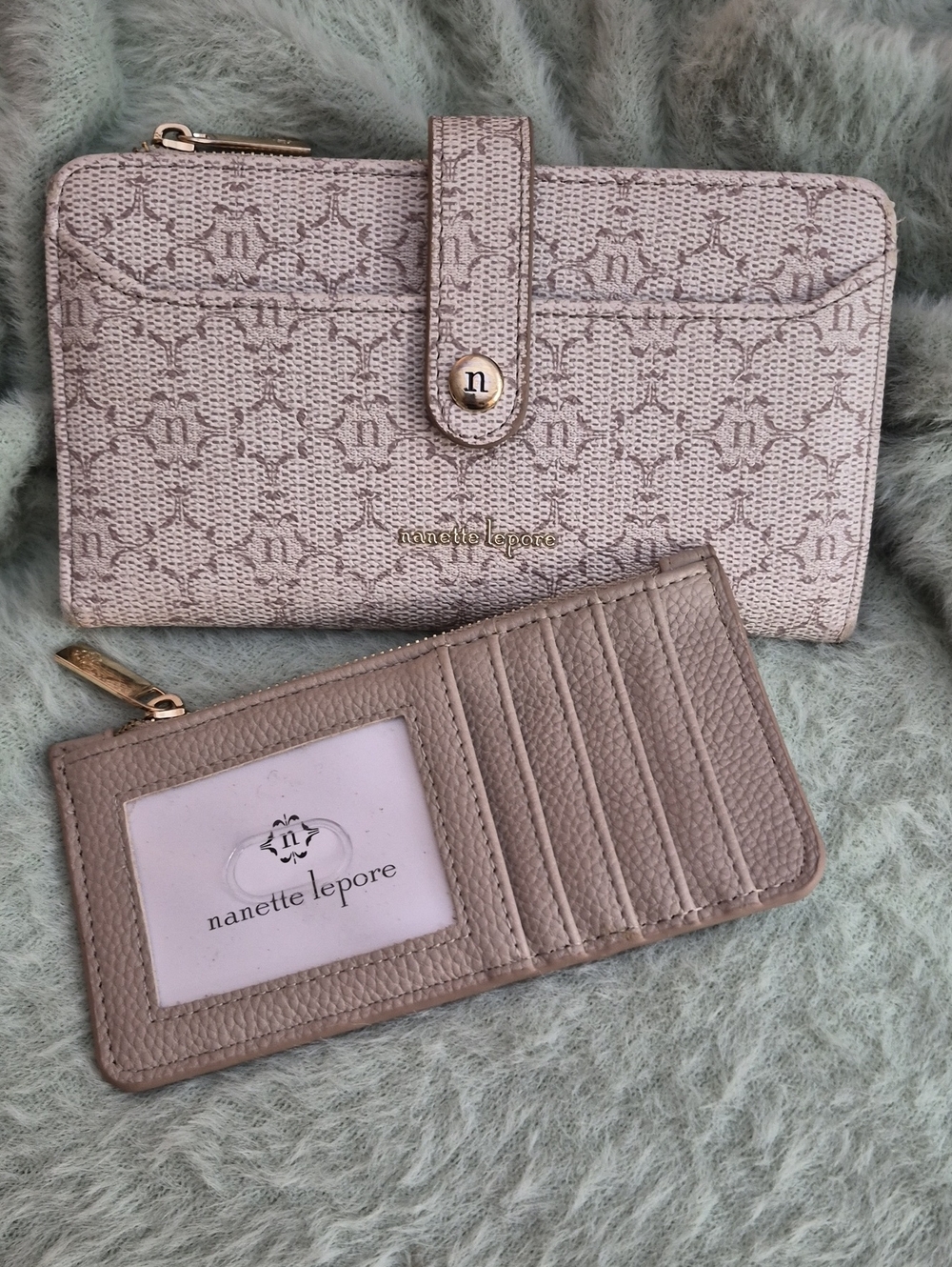 Nanette Lepore Beige Taupe Logo Continental Wallet with Card Holder